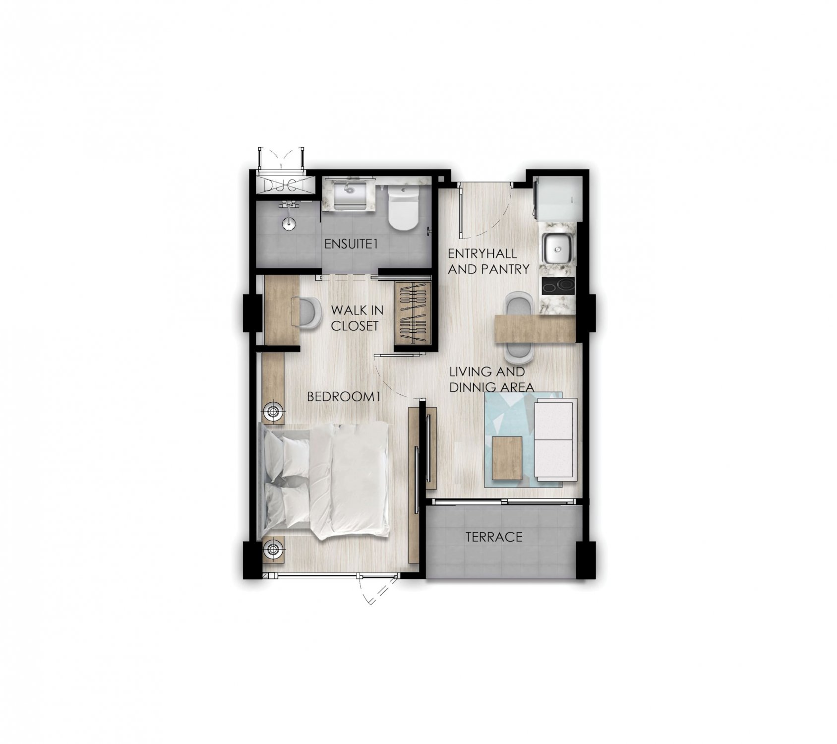 Condominium floor plan, 1 bedroom in The One No. 11023