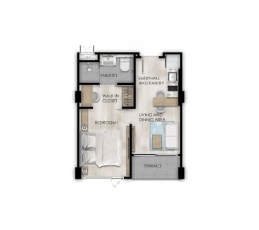 Condominium floor plan, 1 bedroom in The One No. 11023 (2D)