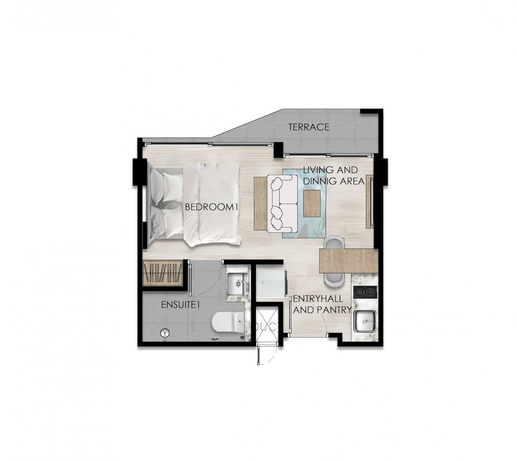 Condominium floor plan, 1 room in The One No. 11024